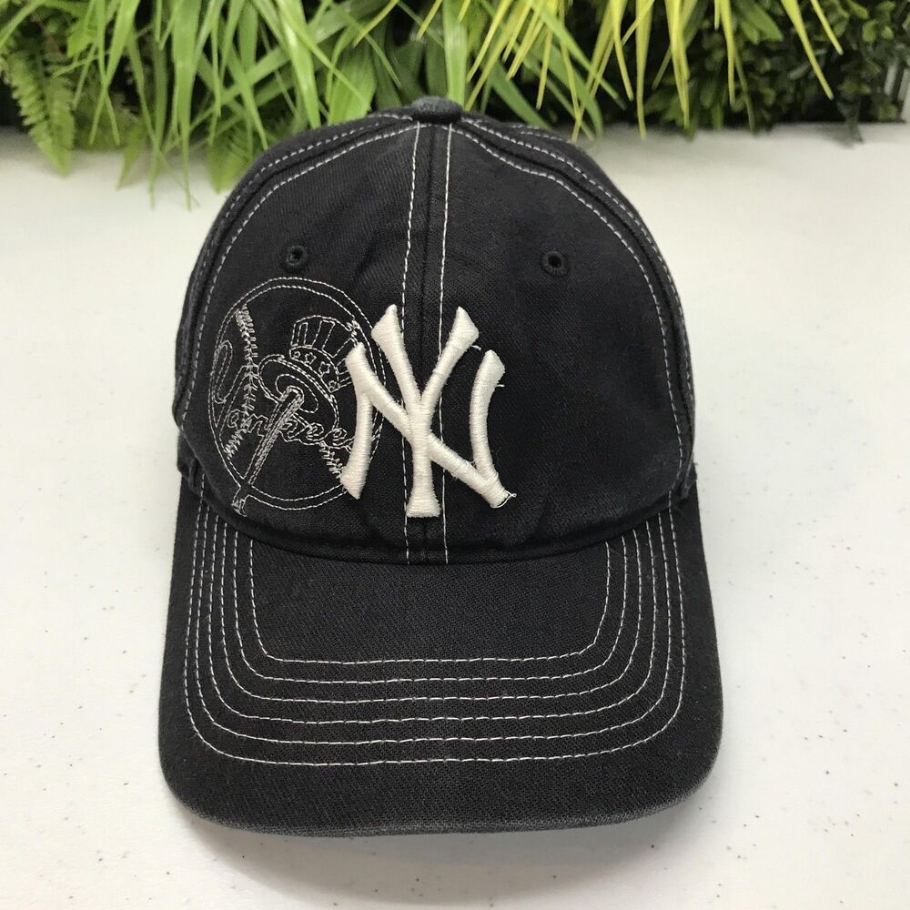 New York Yankees Hat Cap Fitted Youth Black White MLB Baseball Kids Embroidered